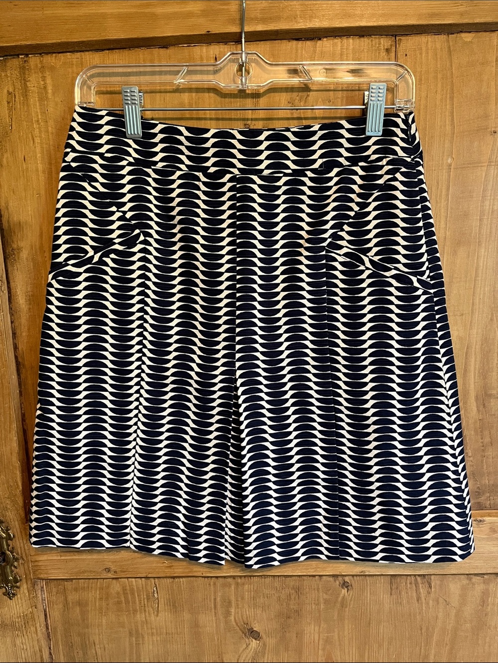 Boden Navy and White Wave-Pattern A-Line Skirt